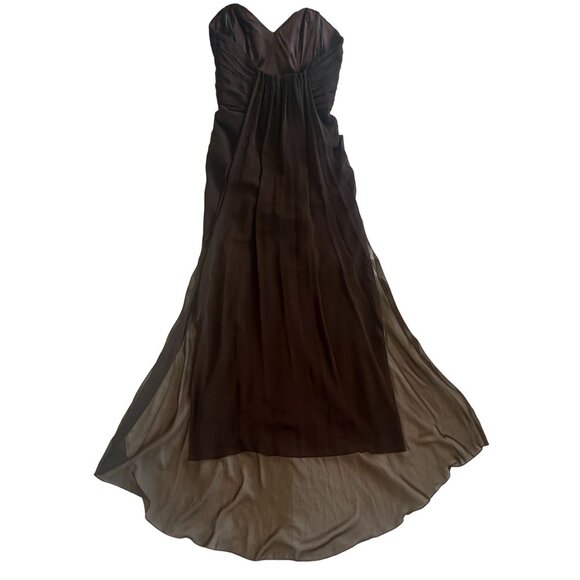 ABS Allen Schwartz Brown Chiffon Strapless Gown Floor Length Dress Size 4 NWT - Picture 4 of 13